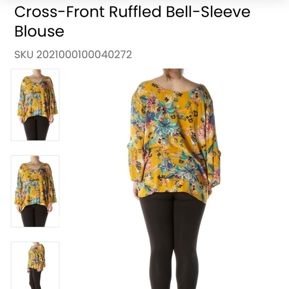 Ava & Viv floral strappy ruffled bell sleeve Fall Top 
Boho western Flowy fit - Picture 3 of 11